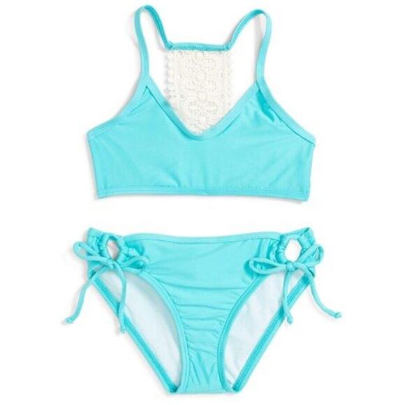Ella Moss Girls Stella Bralette Two Piece Swim Set Aqua Turquoise Size 14